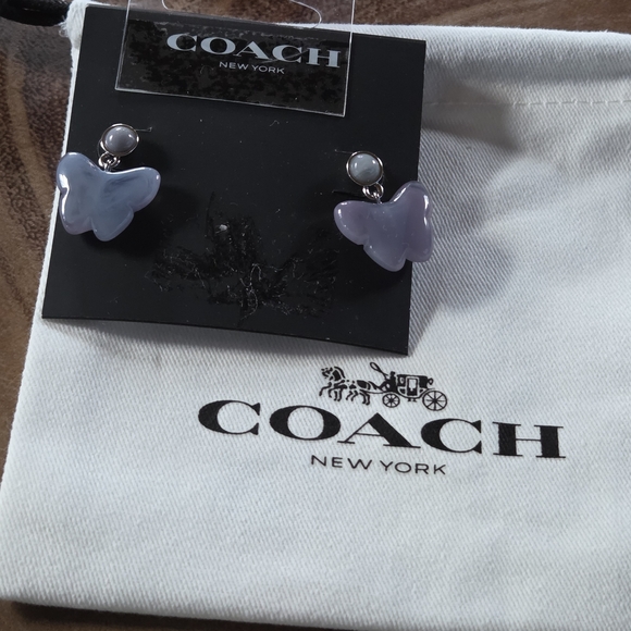 Coach Resin Butterfly Drop Earrings in Silver-plated Brass New - Picture 1 of 6